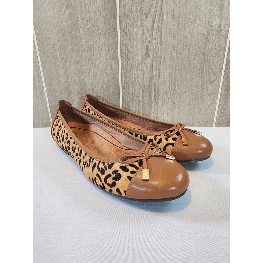 Vionic Minna Lprd Ballet Flats Womens 9.5 Leopard Calf Hair Fur Tan Shoes